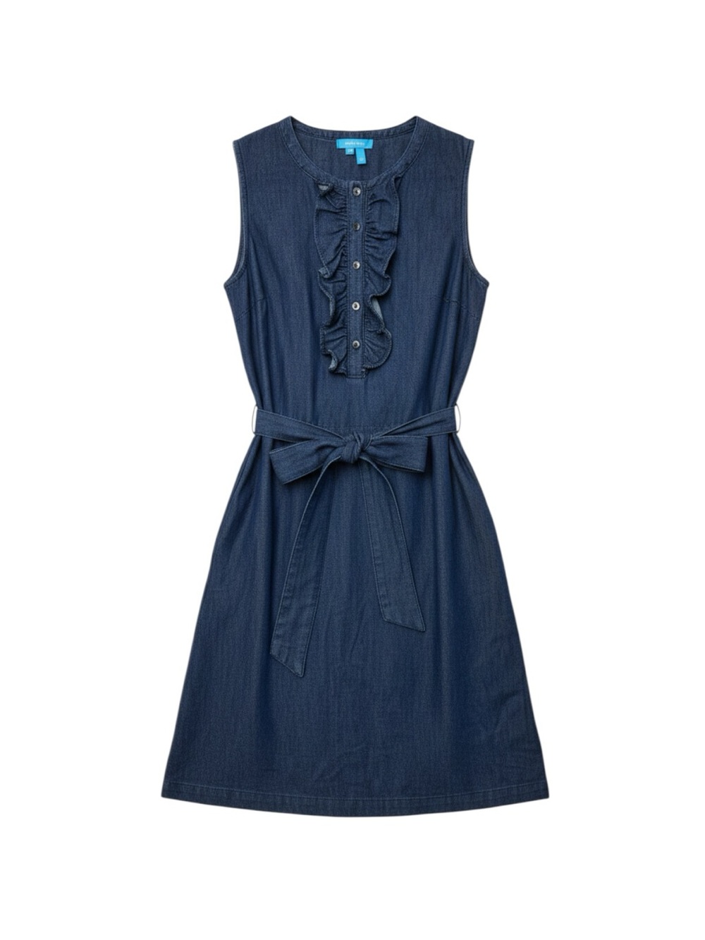 Draper James Chambray Tie-Waist Dress Ruffle Front Summer Sleeveless Medium